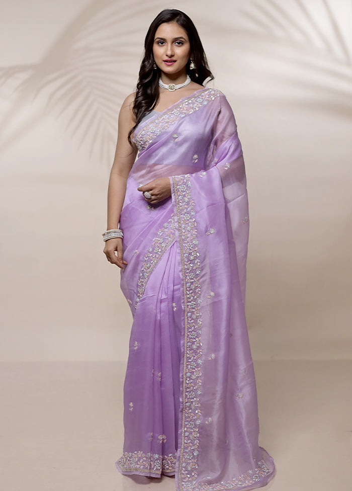 Purple Pure Organza Saree With Blouse Piece - Indian Silk House Agencies