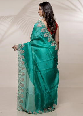 Green Pure Organza Saree With Blouse Piece - Indian Silk House Agencies