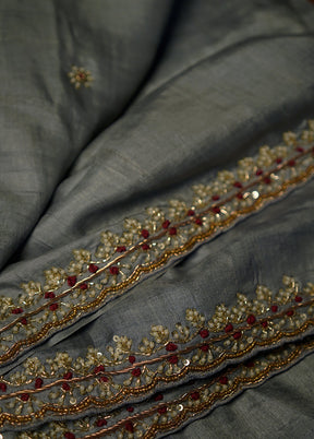 Grey Pure Organza Saree With Blouse Piece - Indian Silk House Agencies