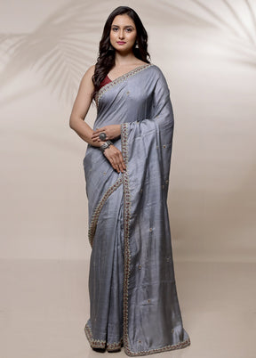 Grey Pure Organza Saree With Blouse Piece - Indian Silk House Agencies