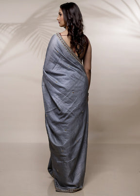 Grey Pure Organza Saree With Blouse Piece - Indian Silk House Agencies