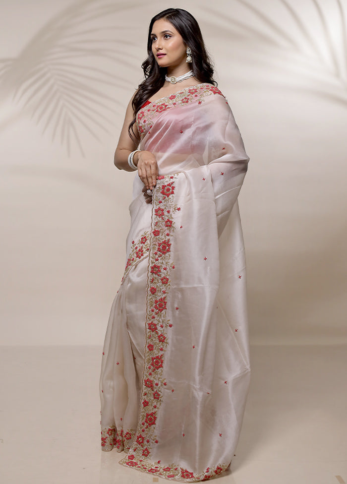 Cream Pure Organza Saree With Blouse Piece - Indian Silk House Agencies