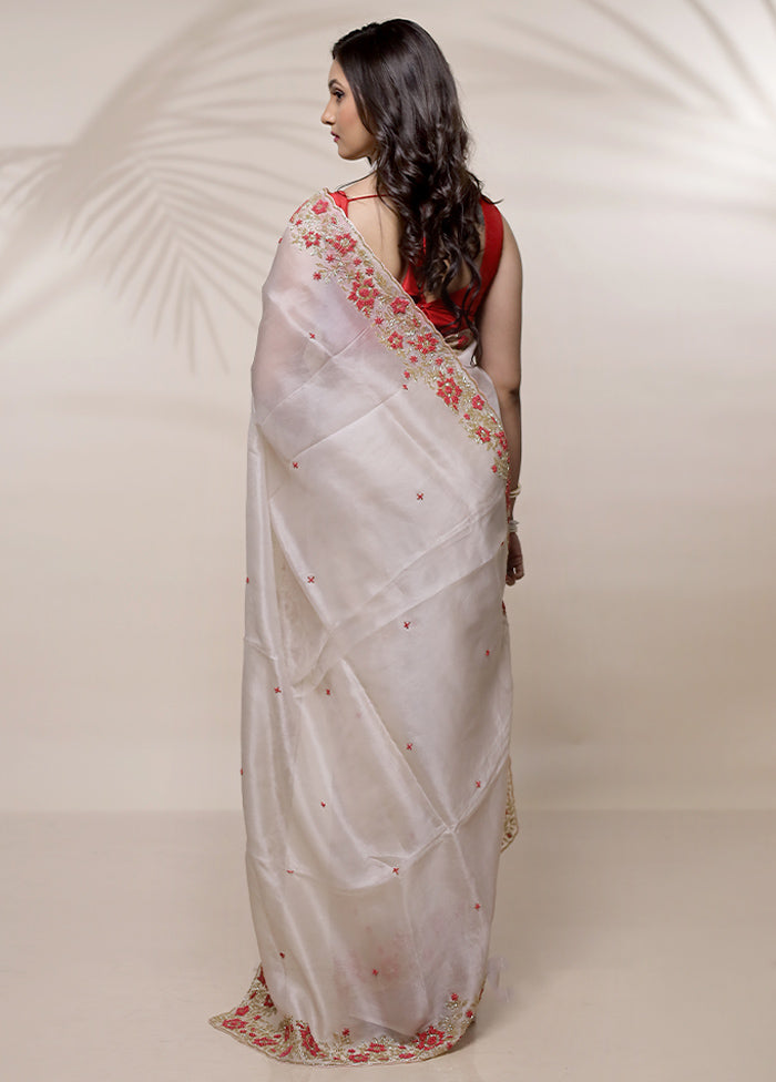 Cream Pure Organza Saree With Blouse Piece - Indian Silk House Agencies