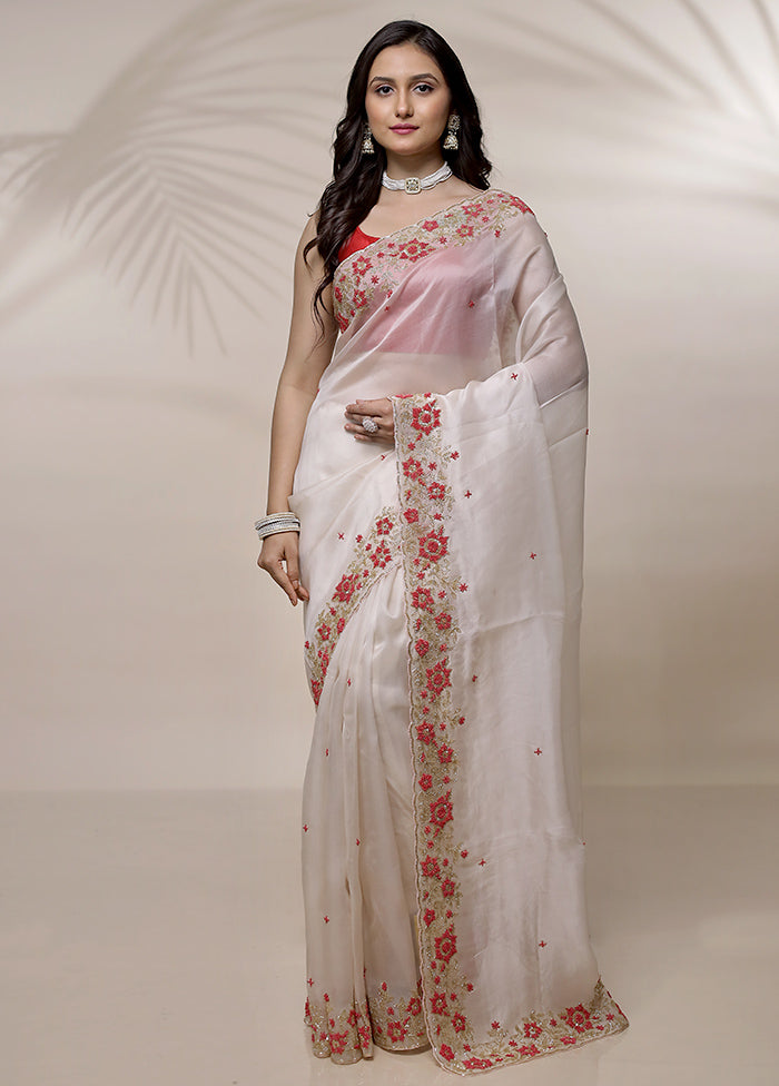 Cream Pure Organza Saree With Blouse Piece - Indian Silk House Agencies