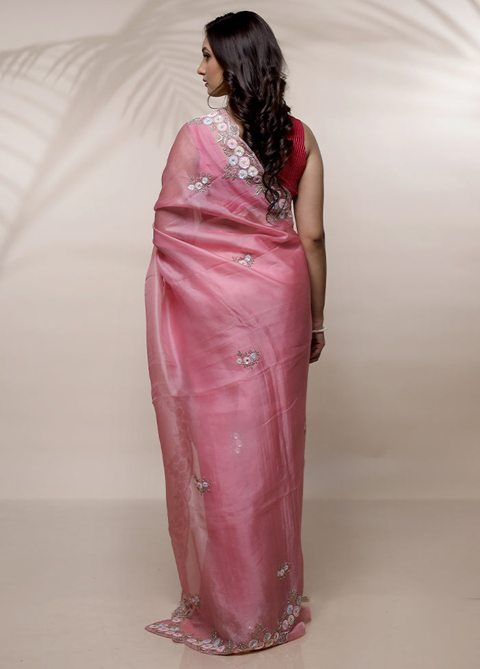 Pink Pure Organza Saree With Blouse Piece - Indian Silk House Agencies