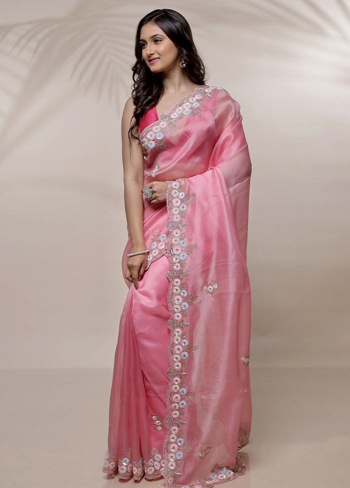 Pink Pure Organza Saree With Blouse Piece - Indian Silk House Agencies