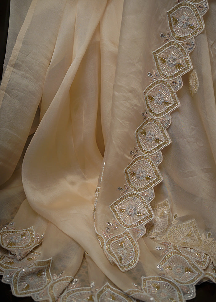 Cream Pure Organza Saree With Blouse Piece - Indian Silk House Agencies