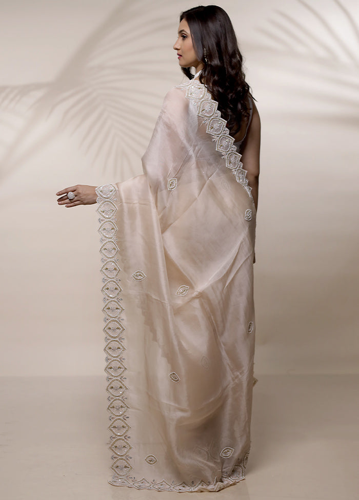 Cream Pure Organza Saree With Blouse Piece - Indian Silk House Agencies