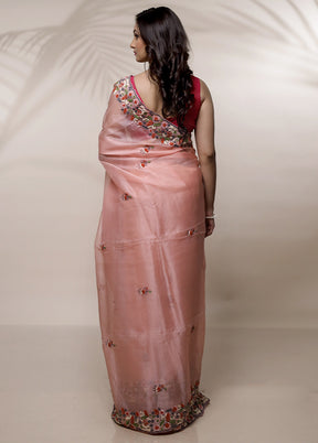 Pink Pure Organza Saree With Blouse Piece - Indian Silk House Agencies
