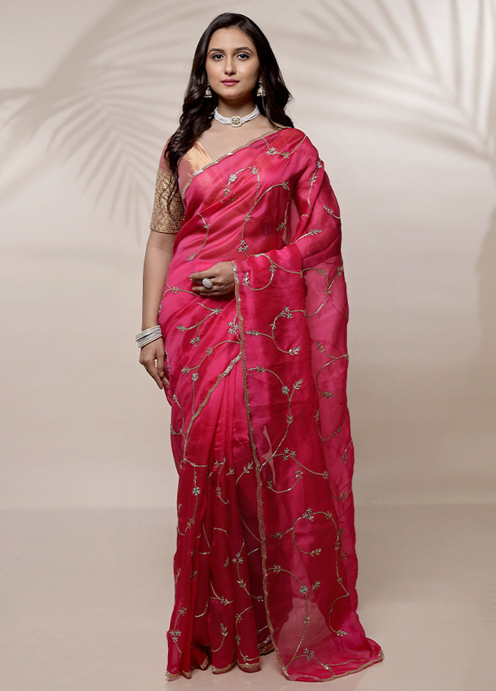 Pink Pure Organza Saree With Blouse Piece - Indian Silk House Agencies