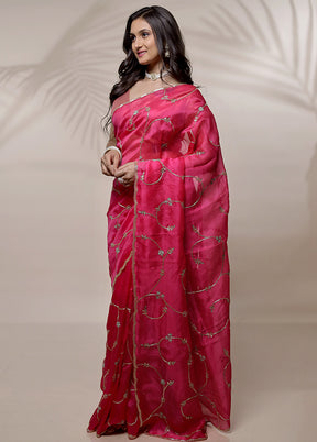 Pink Pure Organza Saree With Blouse Piece - Indian Silk House Agencies