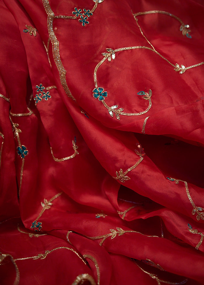 Red Pure Organza Saree With Blouse Piece