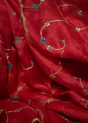 Red Pure Organza Saree With Blouse Piece - Indian Silk House Agencies