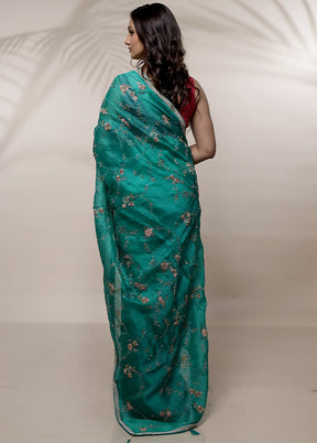 Green Pure Organza Saree With Blouse Piece - Indian Silk House Agencies