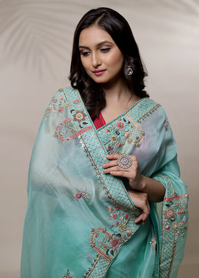 Green Pure Organza Saree With Blouse Piece - Indian Silk House Agencies