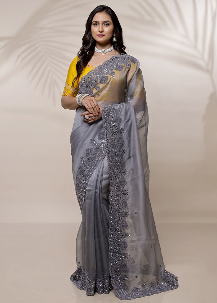 Grey Pure Organza Saree With Blouse Piece - Indian Silk House Agencies