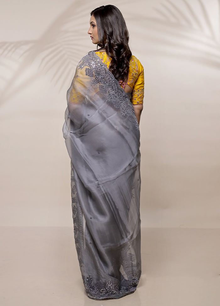 Grey Pure Organza Saree With Blouse Piece - Indian Silk House Agencies