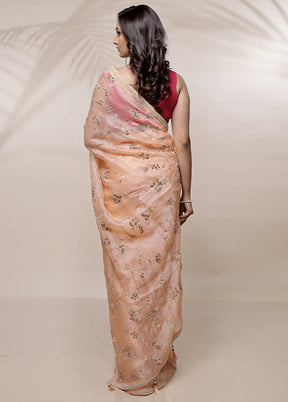 Peach Pure Organza Saree With Blouse Piece - Indian Silk House Agencies