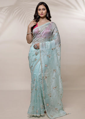 Green Pure Organza Saree With Blouse Piece - Indian Silk House Agencies