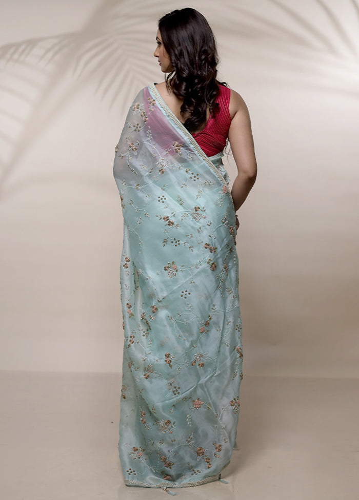 Green Pure Organza Saree With Blouse Piece - Indian Silk House Agencies