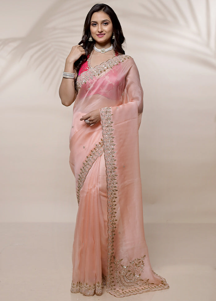 Pink Pure Organza Saree With Blouse Piece - Indian Silk House Agencies