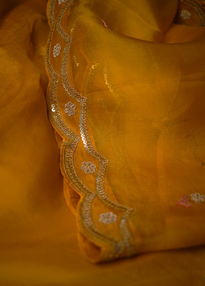 Yellow Pure Organza Saree With Blouse Piece - Indian Silk House Agencies