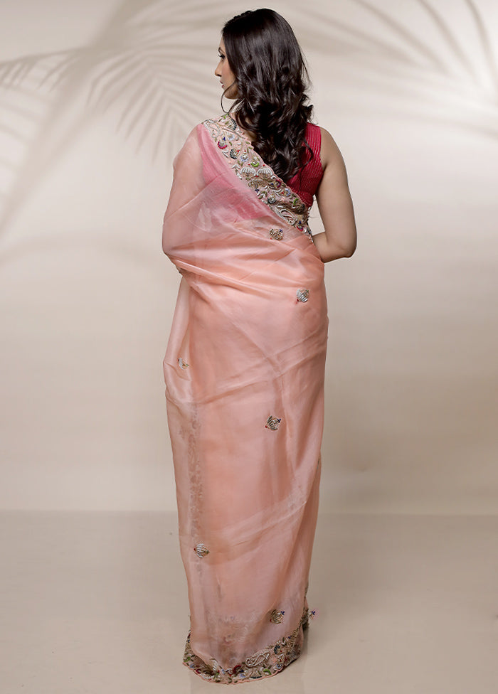 Pink Pure Organza Saree With Blouse Piece - Indian Silk House Agencies