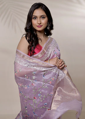 Purple Pure Organza Saree With Blouse Piece - Indian Silk House Agencies