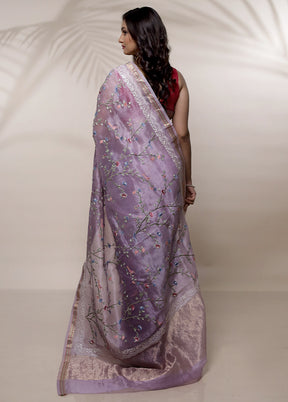 Purple Pure Organza Saree With Blouse Piece - Indian Silk House Agencies