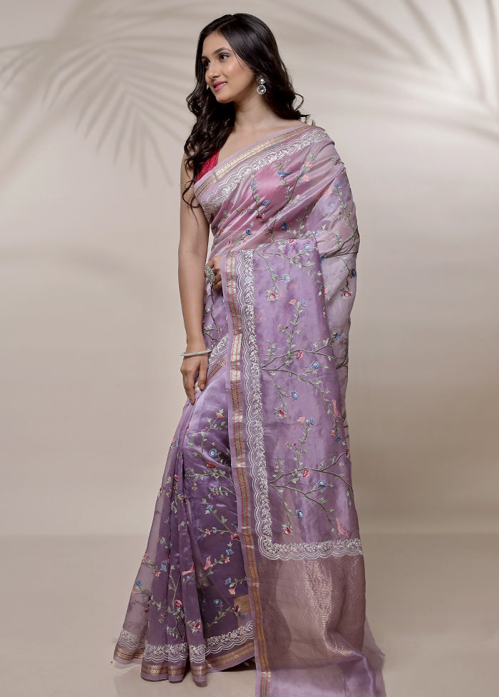 Purple Pure Organza Saree With Blouse Piece - Indian Silk House Agencies