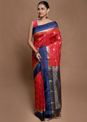 Red Kanjivaram Silk Saree With Blouse Piece