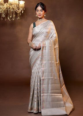 Grey Handloom Dupion Pure Silk Saree With Blouse Piece