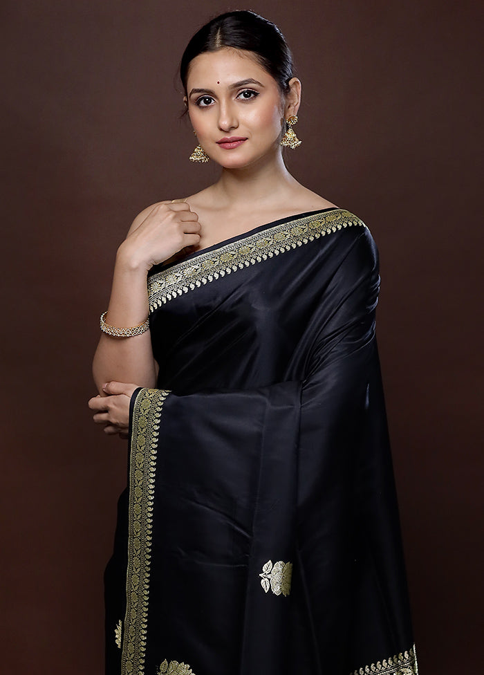 Black Banarasi Pure Silk Saree With Blouse Piece