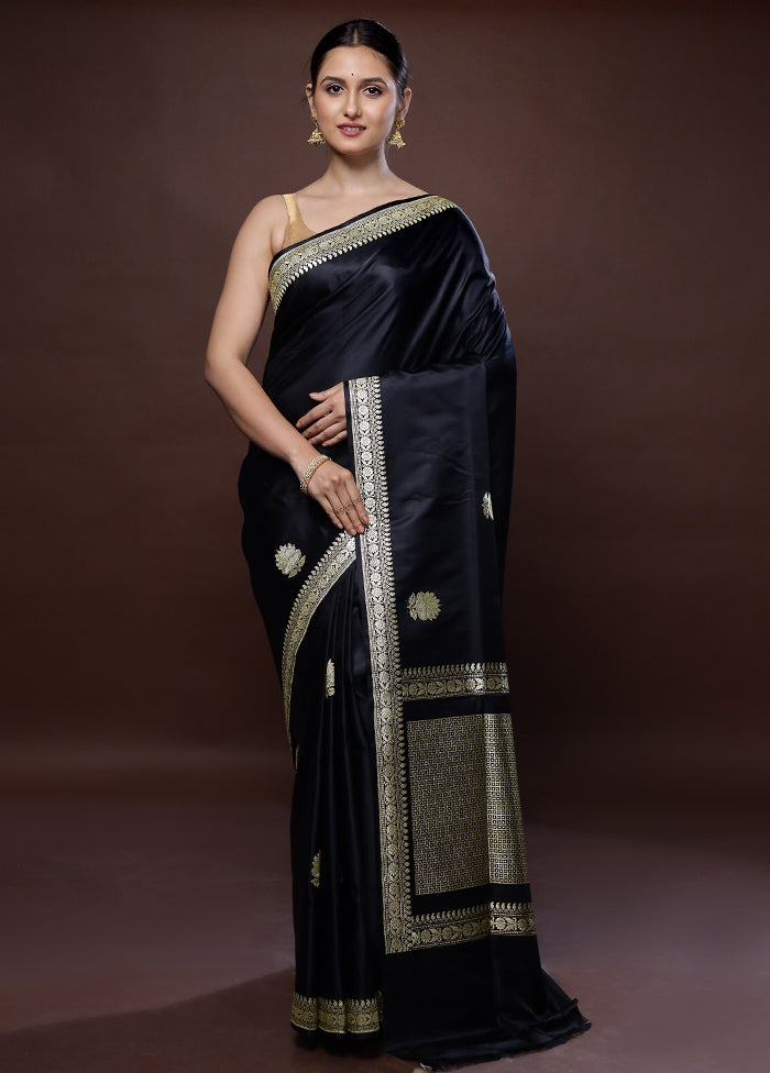 Black Banarasi Pure Silk Saree With Blouse Piece - Indian Silk House Agencies