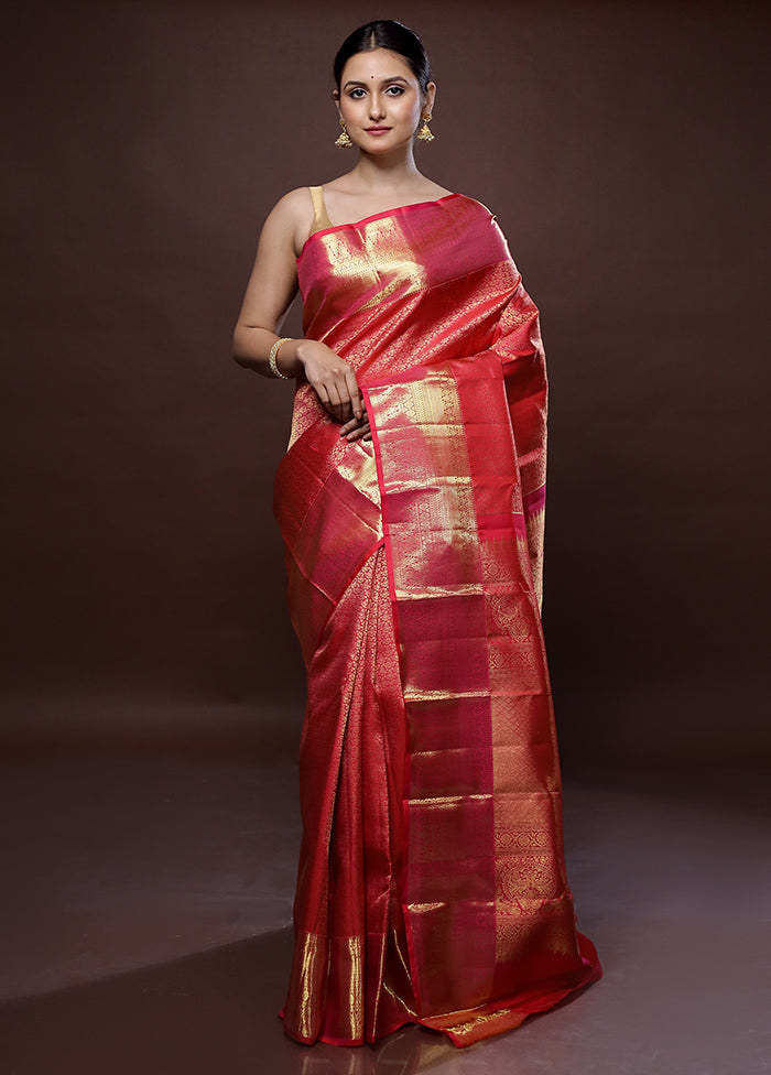 Red Kanchipuram Pure Silk Saree With Blouse Piece