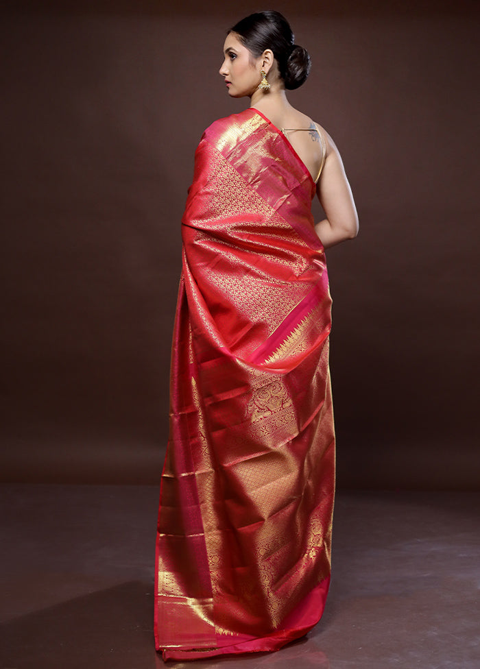 Red Kanchipuram Pure Silk Saree With Blouse Piece - Indian Silk House Agencies