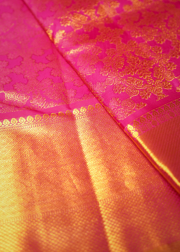 Pink Kanchipuram Pure Silk Saree With Blouse Piece