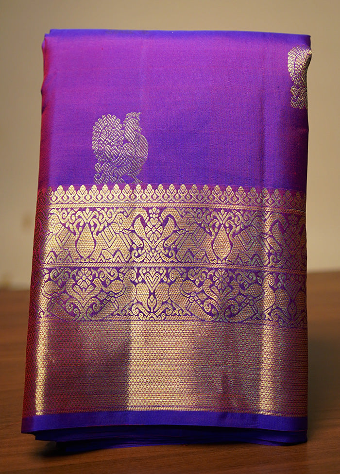 Purple Kanchipuram Pure Silk Saree With Blouse Piece