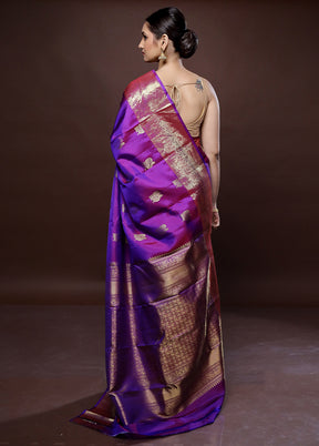 Purple Kanchipuram Pure Silk Saree With Blouse Piece - Indian Silk House Agencies