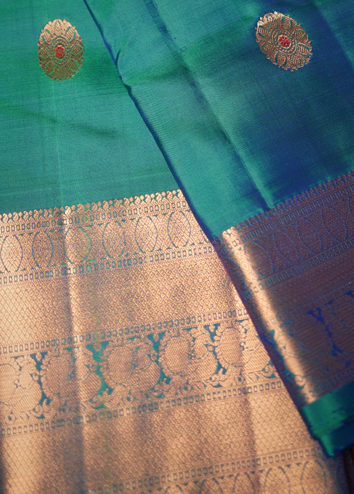Blue Kanchipuram Pure Silk Saree With Blouse Piece - Indian Silk House Agencies