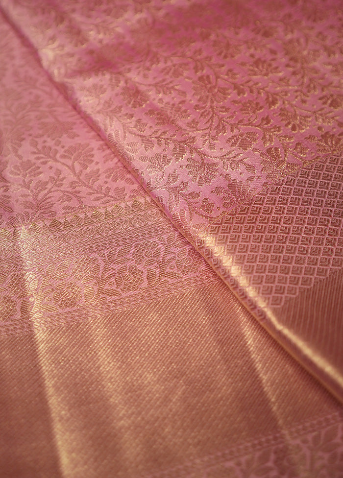 Pink Kanchipuram Pure Silk Saree With Blouse Piece - Indian Silk House Agencies