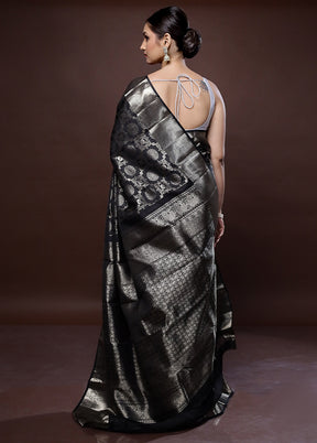 Black Kanchipuram Pure Silk Saree With Blouse Piece - Indian Silk House Agencies