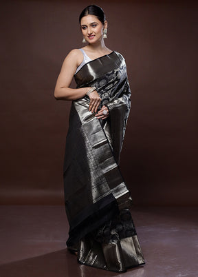 Black Kanchipuram Pure Silk Saree With Blouse Piece - Indian Silk House Agencies