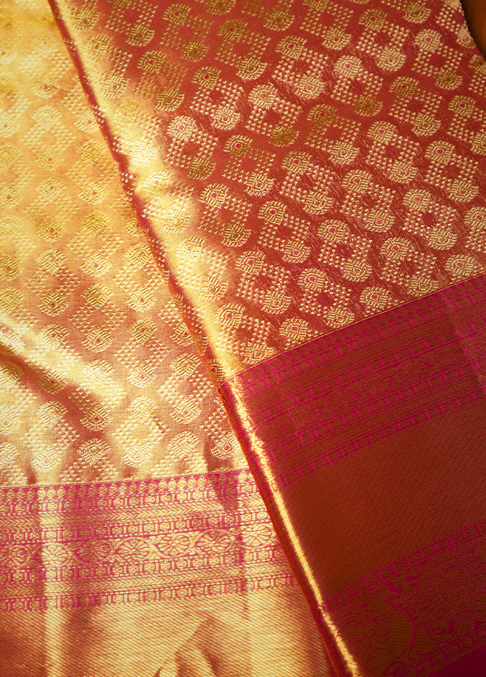 Cream Kanchipuram Pure Silk Saree With Blouse Piece - Indian Silk House Agencies