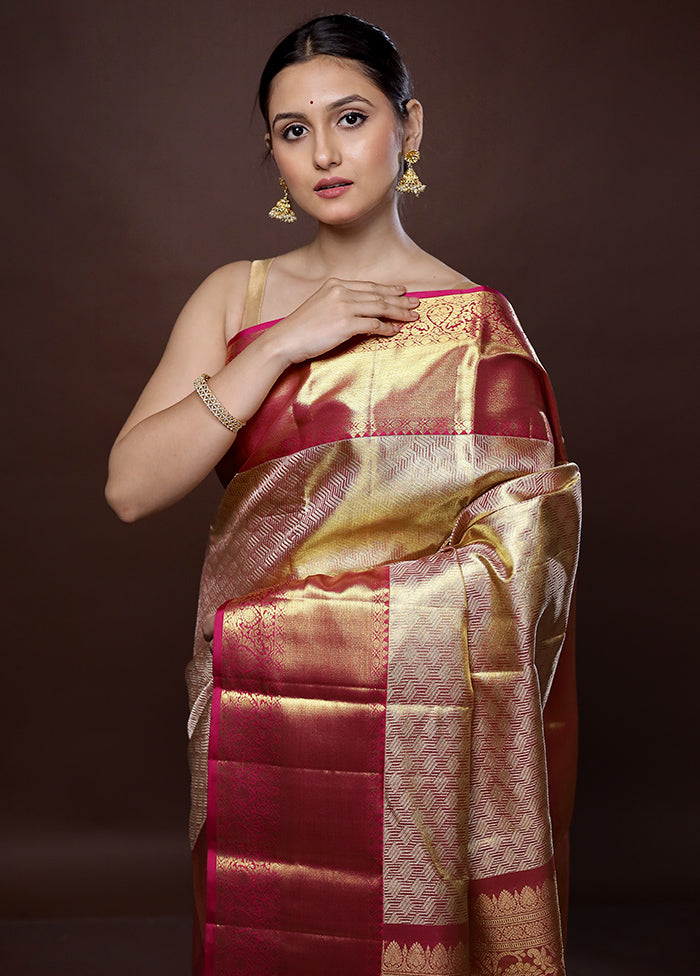 Cream Kanchipuram Pure Silk Saree With Blouse Piece