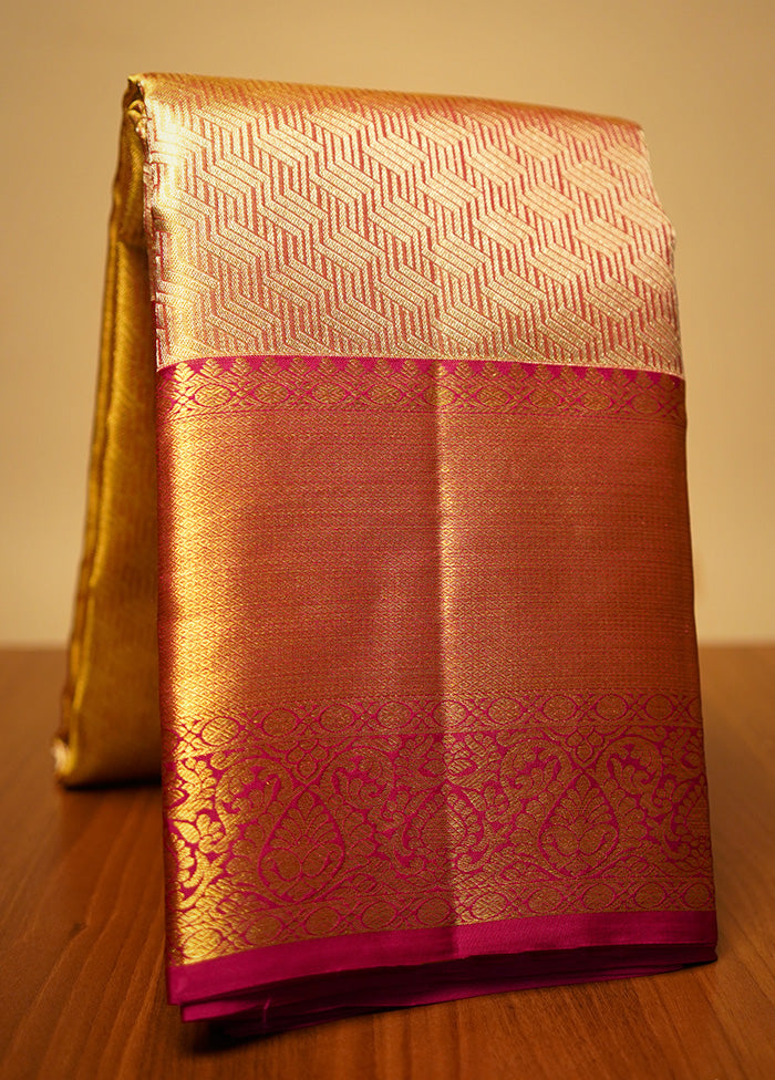 Cream Kanchipuram Pure Silk Saree With Blouse Piece