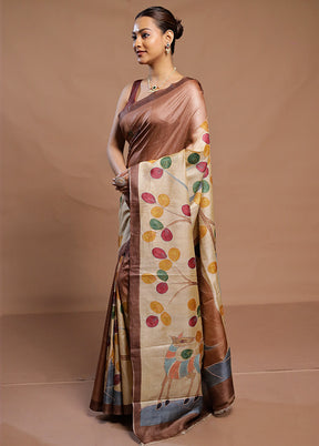 Multicolor Handloom Tussar Pure Silk Saree With Blouse Piece