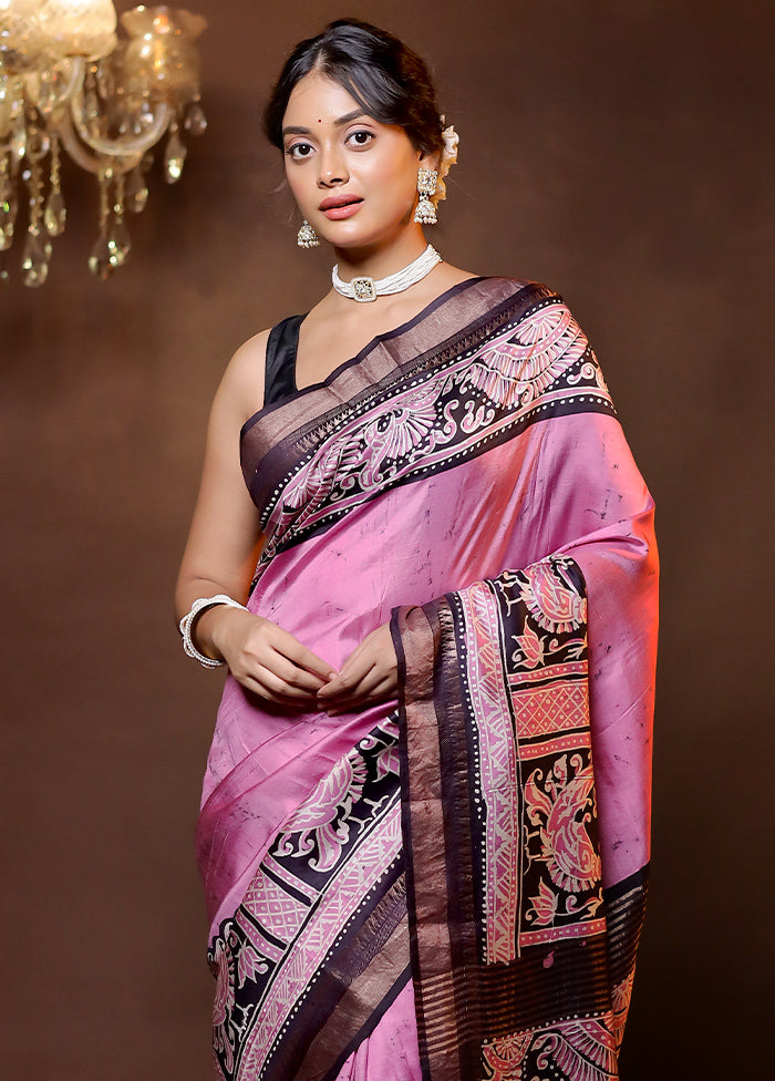 Purple Handloom Printed Pure Silk Saree Without Blouse Piece
