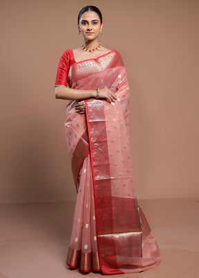 Peach Organza Saree With Blouse Piece