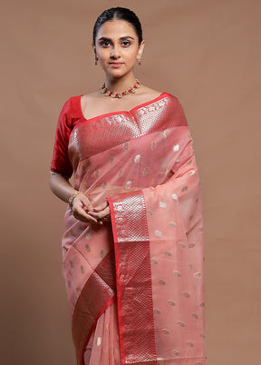 Peach Organza Saree With Blouse Piece